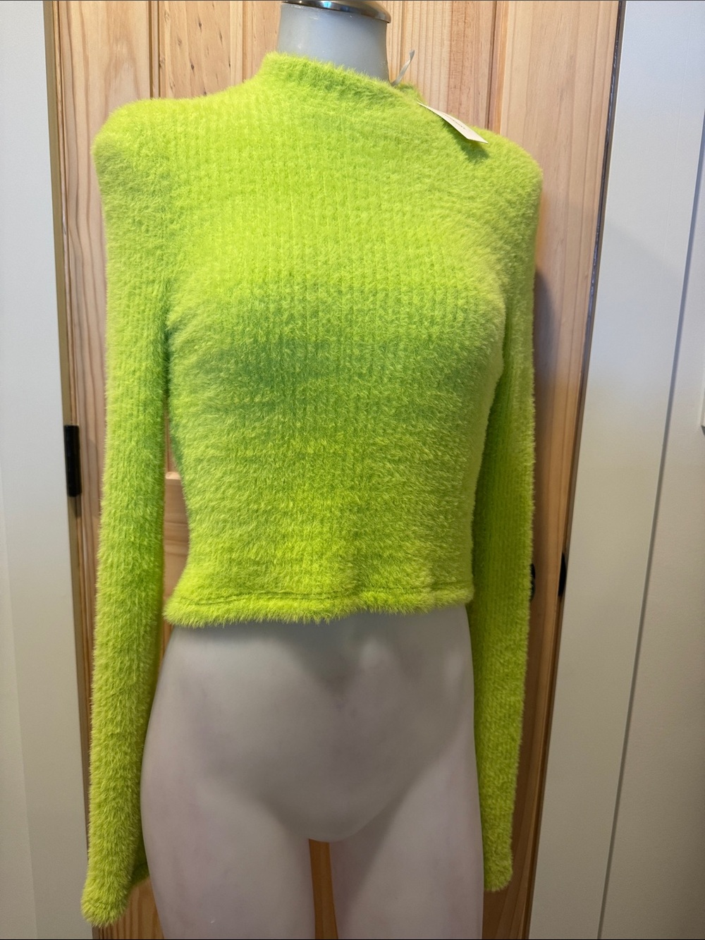 Anthropologie Fuzzy Neon Lime‎ Green Cropped Sweater